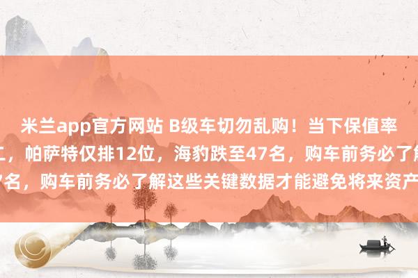 米兰app官方网站 B级车切勿乱购！当下保值率榜单揭晓：雅阁高居第二，帕萨特仅排12位，海豹跌至47名，购车前务必了解这些关键数据才能避免将来资产大幅缩