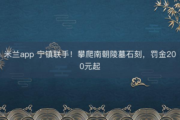 米兰app 宁镇联手!攀爬南朝陵墓石刻,罚金200元起